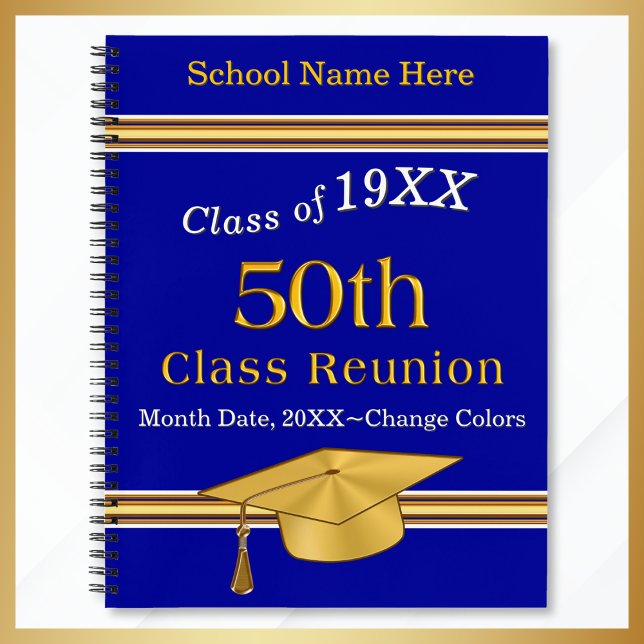 Blau und Gold, 50. Klasse Wiedersehen Deluxe Noteb Notizbuch (50th class reunion party ideas. Blue Gold 50th high school reunion gifts. 50 year reunion notebook.)