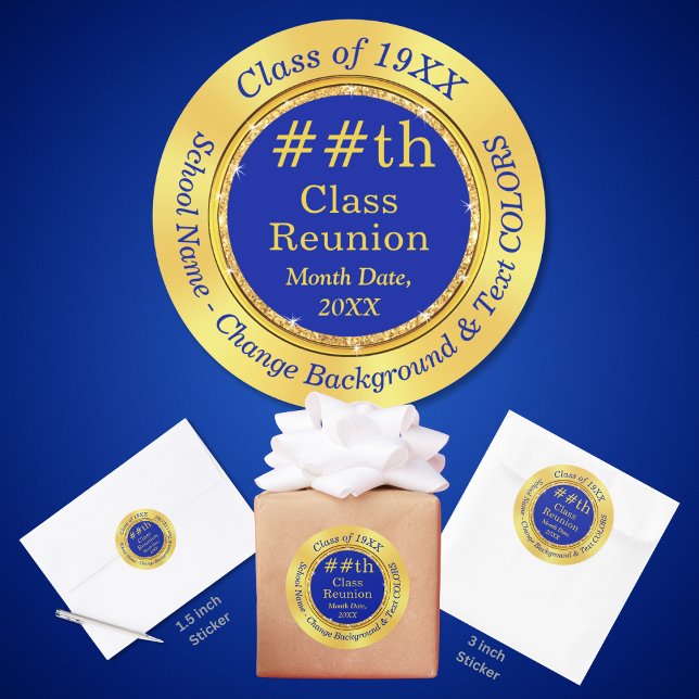 Blau und Gold, 50. Klasse Wiedersehen Stickers (Class Reunion Stickers. 50th Class Reunion Stickers. Class reunion party supplies. Blue and Gold.)