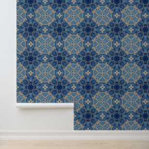 Blau und Gold Arabesque Tapete