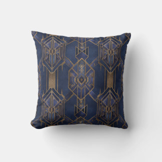 Blau und Gold Art Deco Muster 2 Drehkissen Kissen