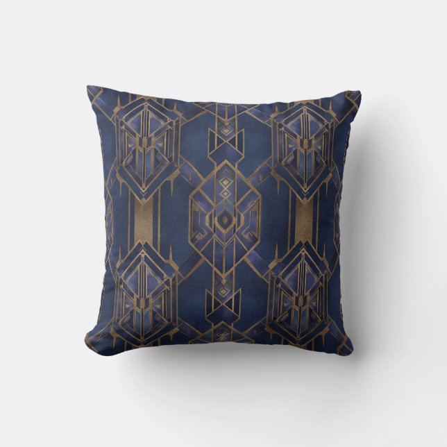 Blau und Gold Art Deco Muster 2 Drehkissen Kissen (Vorderseite)