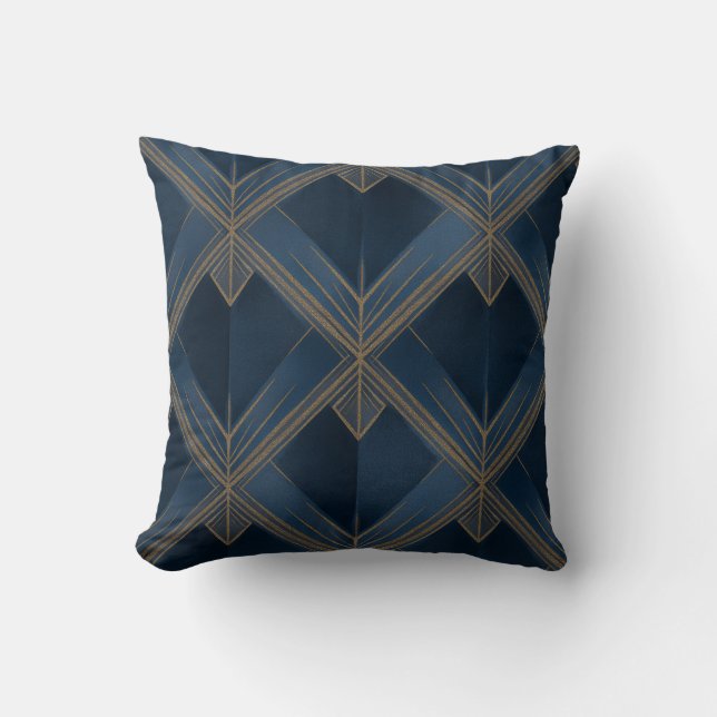 Blau und Gold Art Deco Muster 3 Drehkissen Kissen (Vorderseite)
