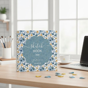 Blau und Gold Blume Notizbuch