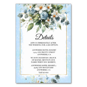 Blau und Gold Elegante Flora Rustikales Wasserfarb Tischnummer