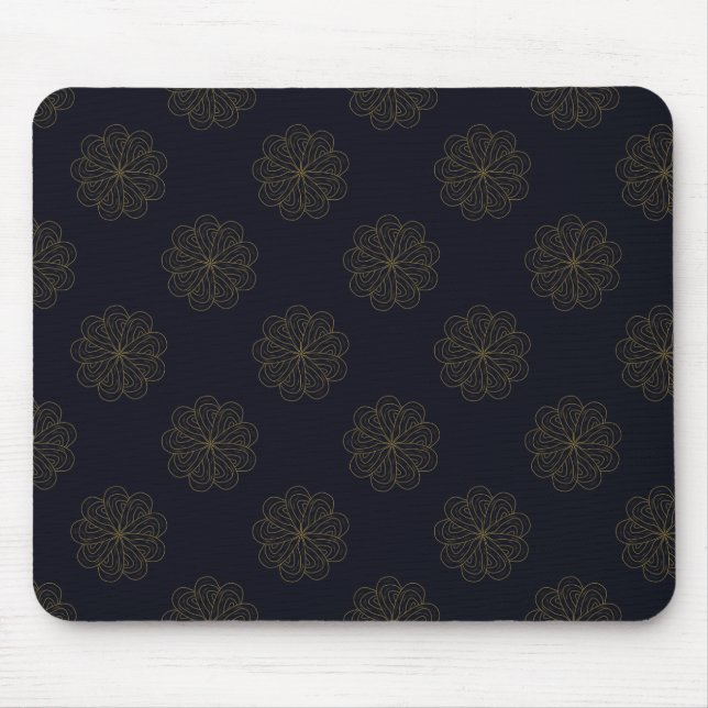 Blau und Gold Elegantes Blumenmuster Mousepad (Vorne)