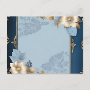 Blau und Gold florale Metalle Postkarte