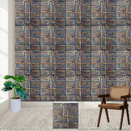 Blau und Gold geometrische antike griechische Schl Fliese