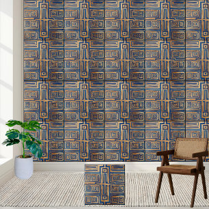 Blau und Gold geometrische antike griechische Schl Fliese