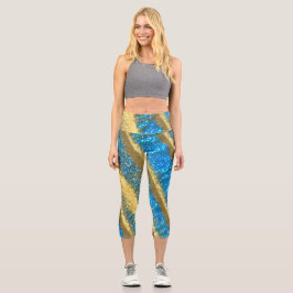 Blau- und Gold-Glitzer-Muster Capri Leggings