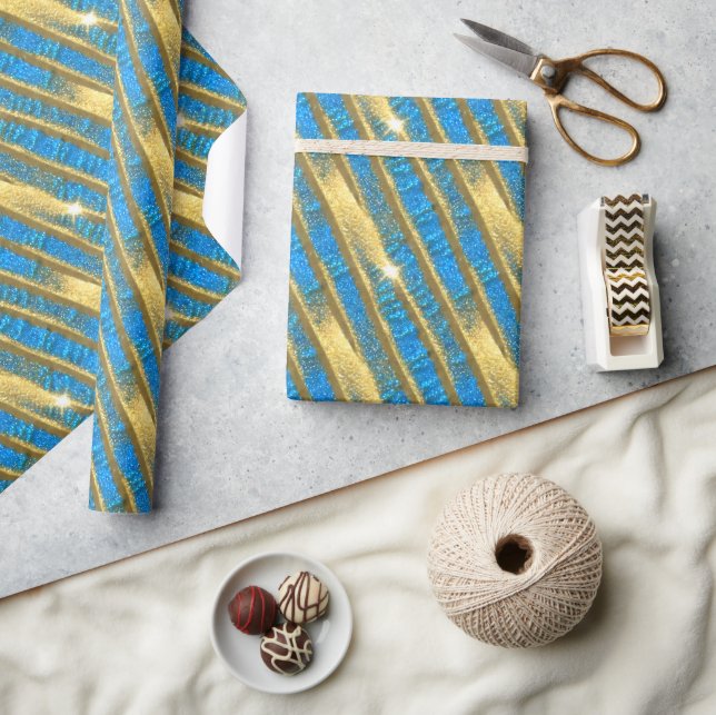 Blau- und Gold-Glitzer-Muster Geschenkpapier (Kunsthandwerk)