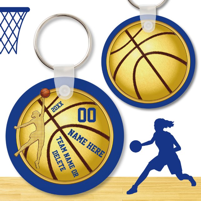 Blau und Gold, günstige Geschenke für Basketballsp Schlüsselanhänger (Basketball gifts for girl players. Blue and Gold, Cheap basketball gifts. Custom basketball keychain)