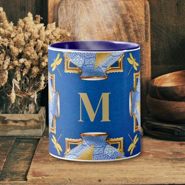 Blau und Gold im japanischen Stil Tasse (Von Creator hochgeladen)