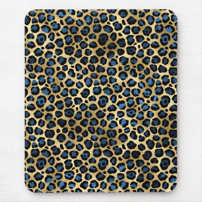 Blau und Gold Leopard Serie Design 4 Mousepad (Vorne)