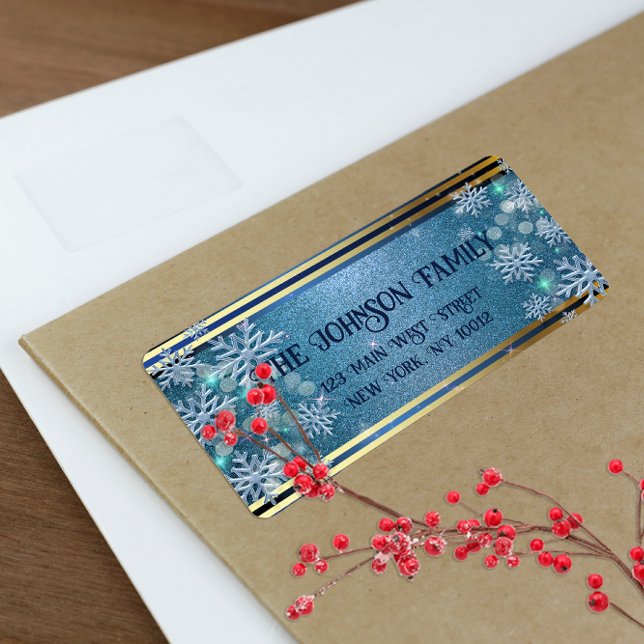 Blau und Gold Magische Weihnachtswunder Wunderland Adressaufkleber (Von Creator hochgeladen)