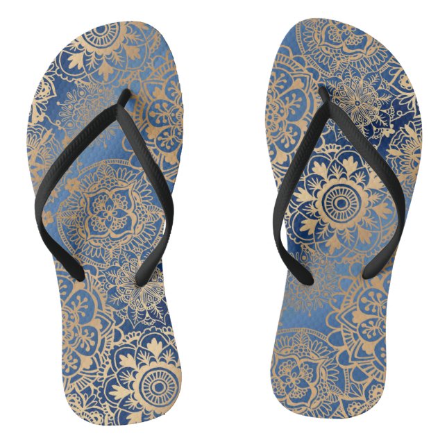 Blau und Gold Mandala Muster Flip Flops (Fußbett)