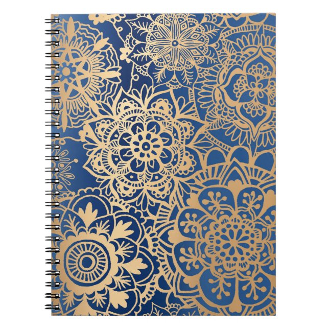 Blau und Gold Mandala Muster Notizblock (Vorderseite)