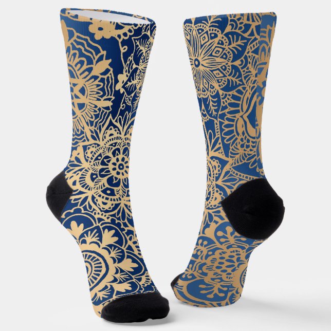 Blau und Gold Mandala Muster Socken (Gewinkelt)
