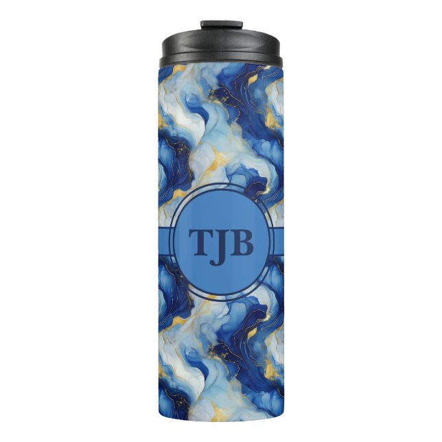 Blau und Gold marmorierte Wärmeleiter Thermosbecher (Vorderseite)