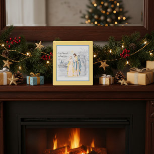Blau und Gold Mary, Joseph und Jesus Holiday Fotoplatte