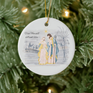 Blau und Gold Mary, Joseph und Jesus Holiday Keramik Ornament