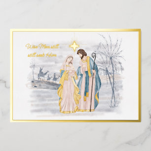 Blau und Gold Mary, Joseph und Jesus Weihnachten Folien Feiertagskarte