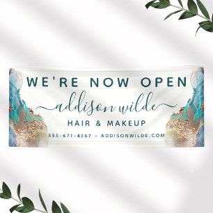 Blau und Gold Moderne Kunst Flüssige Aquarellfarbe Banner