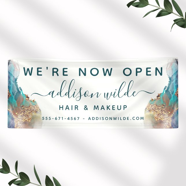 Blau und Gold Moderne Kunst Flüssige Aquarellfarbe Banner (Von Creator hochgeladen)