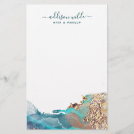 Blau und Gold Moderne Kunst Flüssige Aquarellfarbe Briefpapier