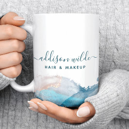 Blau und Gold Moderne Kunst Flüssige Aquarellfarbe Kaffeetasse