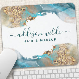 Blau und Gold Moderne Kunst Flüssige Aquarellfarbe Mousepad