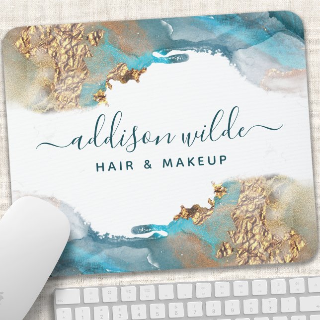 Blau und Gold Moderne Kunst Flüssige Aquarellfarbe Mousepad (Von Creator hochgeladen)