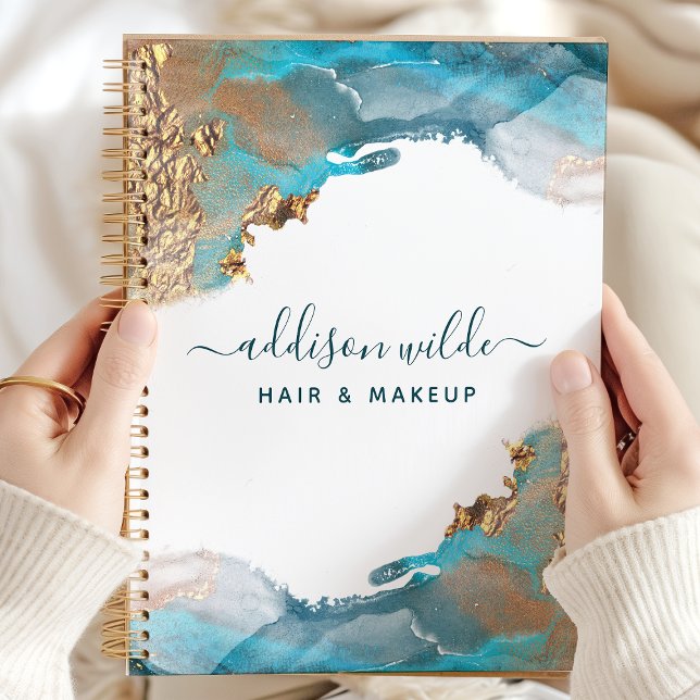 Blau und Gold Moderne Kunst Flüssige Aquarellfarbe Planer (Von Creator hochgeladen)