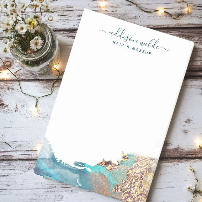 Blau und Gold Moderne Kunst Flüssige Aquarellfarbe Post-it Klebezettel (Von Creator hochgeladen)