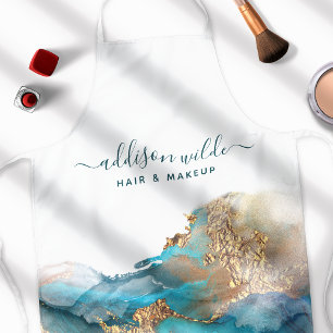 Blau und Gold Moderne Kunst Flüssige Aquarellfarbe Schürze