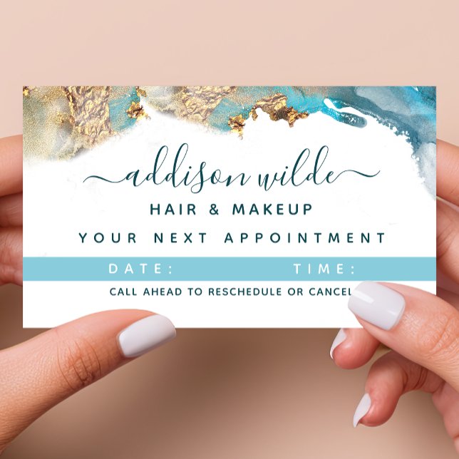 Blau und Gold Moderne Kunst Flüssige Aquarellfarbe Terminkarte (Von Creator hochgeladen)