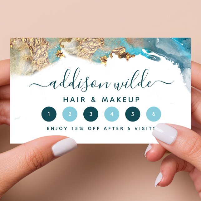 Blau und Gold Moderne Kunst Flüssige Aquarellfarbe Treuekarte (Von Creator hochgeladen)