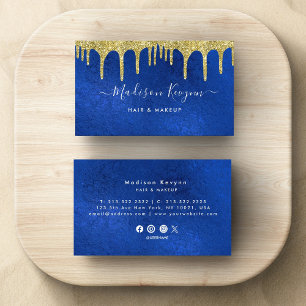 Blau und Gold Moderne Kunst Flüssige Aquarellfarbe Visitenkarte