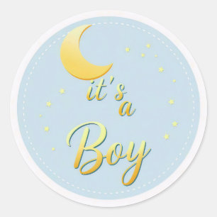 Blau und Gold Mond & Sterne Es ist ein Junge Baby- Runder Aufkleber