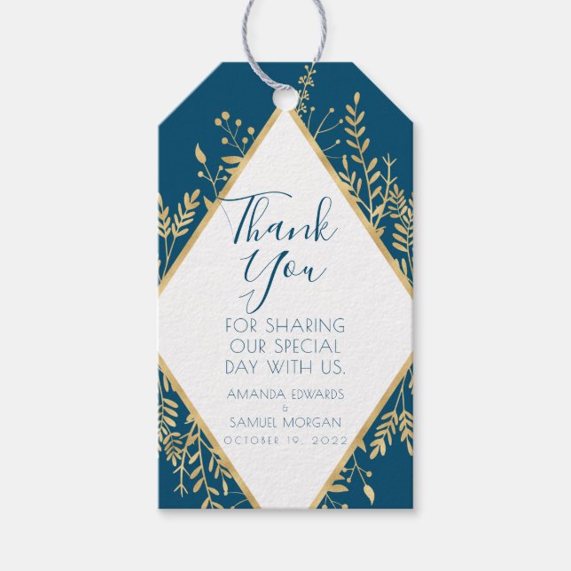 Blau und Gold Rahmen modern  Geschenkanhänger (Vorderseite)