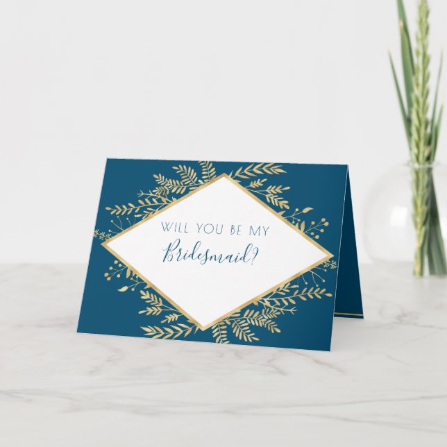Blau und Gold Rahmen modern Karte (Vorderseite)