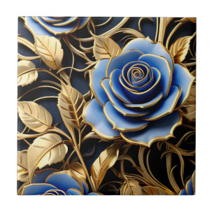 Blau und Gold Rose Jugendstil Fliese