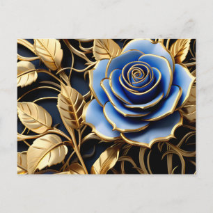 Blau und Gold Rose Jugendstil Postkarte