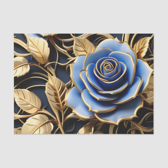 Blau und Gold Rose Jugendstil Seidenpapier (Vorderseite)