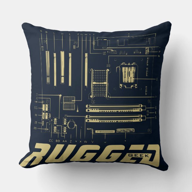 blau und gold RUGGED GEEK Hauptplatine Tech Kissen (Vorderseite)