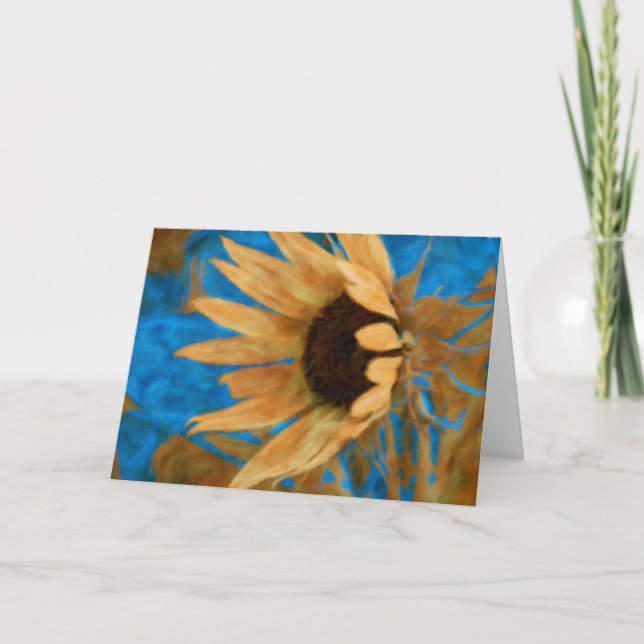 Blau und Gold Sonnenblumen-Design Karte (Vorderseite)