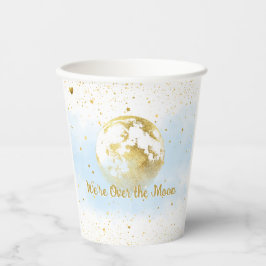 Blau und Gold über dem Mond Babydusche Pappbecher