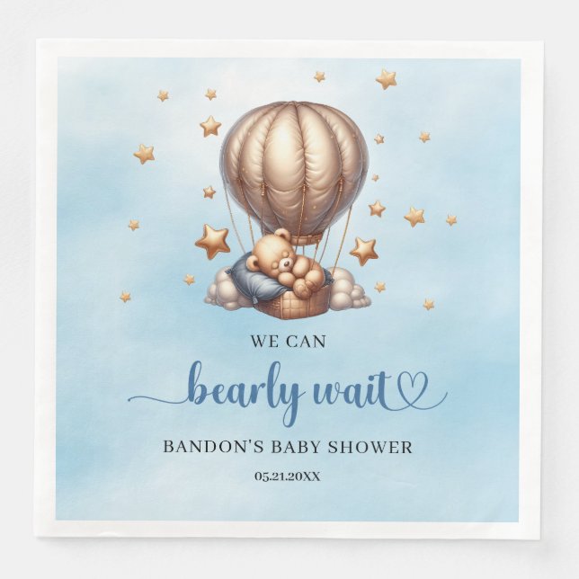 Blau und Gold Wir können frühzeitig Teddybär warte Serviette (Vorderseite)