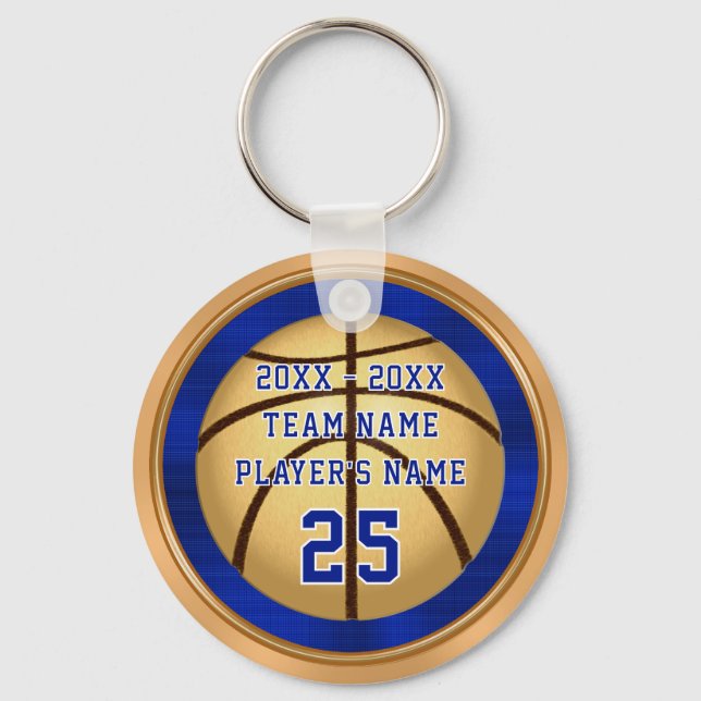 Blau- und Goldbasketball-Schlüsselanhänger mit IHR Schlüsselanhänger (Vorderseite)