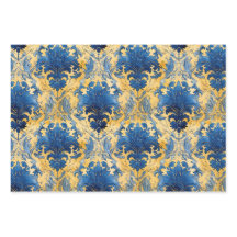 BLAU- UND GOLDDAMASK-DEKORATIVPAPIER