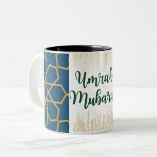 Blau und golden und grüner Umrah Mubarak Zweifarbige Tasse
